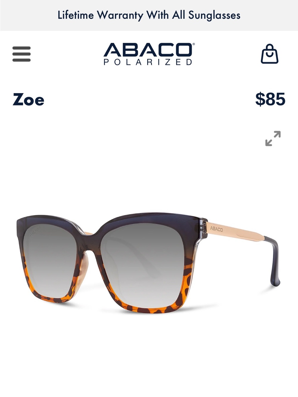 ABACO Zoe Women's Sunglasses - Tortoise Frame with Gray Gradient Lenses